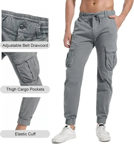 Miniatura 5 de LEPOAR Pantalones cargo de senderismo para hombre, ajustados, elásticos, ligeros, casuales, con bolsillos, cintura con cordón