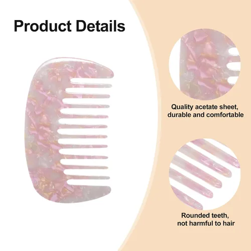 Miniatura 3 de VOCOSTE Peine de dientes anchos para mujer, tamaño de bolsillo antiestático para cabello rizado grueso, de viaje y mini peine para cabello húmedo