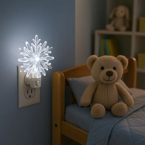 Miniatura 3 de Novelty Lights Lámpara LED copo de nieve blanco puro decoración de Navidad luz nocturna con enchufe giratorio