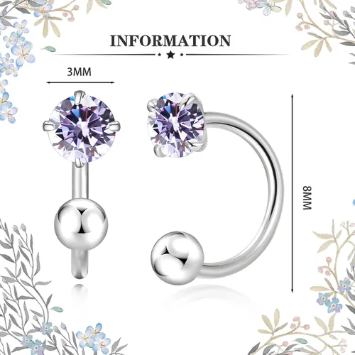 Miniatura 9 de Pequeños aretes de piedra natal natural de 0.118 pulgadas para mujeres, adolescentes y niñas, pequeños aretes de medio aro para cartílago