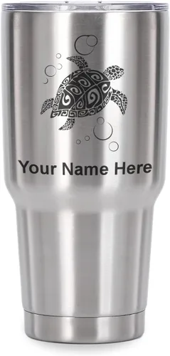 Miniatura 41 de LaserGram Vaso aislado al vacío de 20 onzas, tortuga marina hawaiana, grabado personalizado incluido (negro)