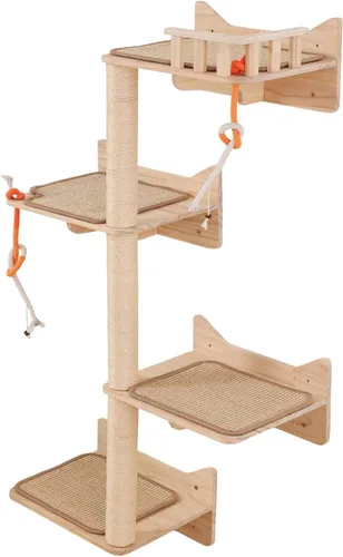 Árbol para gatos montado en la pared, 7 estantes y perchas de pared para gatos con postes rascadores altos de sisal, árbol de escalada para gatos de