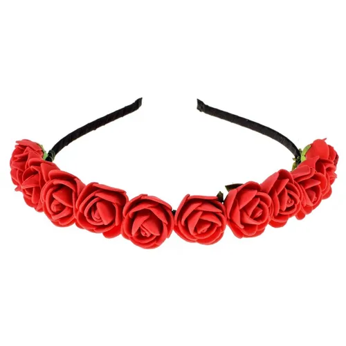 Miniatura 5 de Corona floral BOHO con diadema de rosas para el cabello (rojo oscuro)