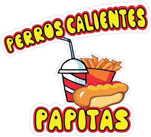 Adhesivos para camiones de comida Perros Calientes Papitas Concession Restaurant Adhesivo de vinilo troquelado y letrero de 10 pulgadas en el lado