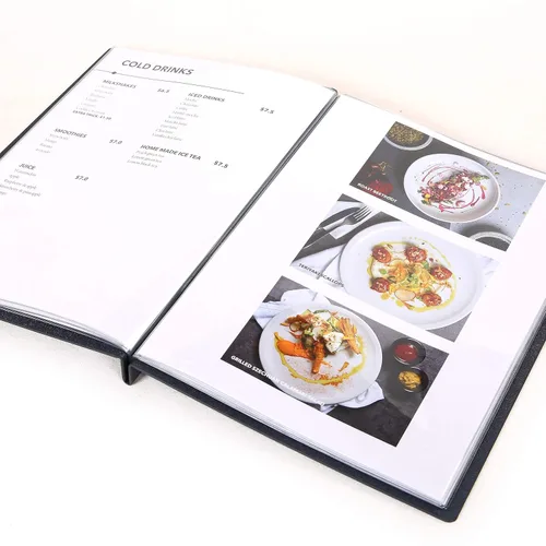 Miniatura 6 de Tapas de menú A4/carta de vinos Con logotipo, incluye 5 bolsillos de polietileno, papel de impresión Gift 10, paquete de 30 menús (hueco redondo)