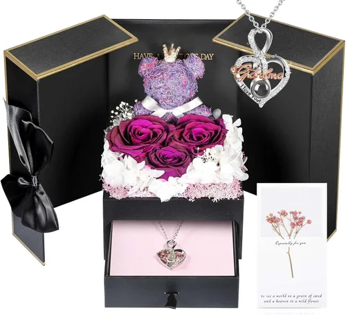 Miniatura 17 de AddWel Regalos para el Día de la Madre, para mamá de hija e hijo, para cumpleaños, rosas reales preservadas con collar de plata de ley con I Love