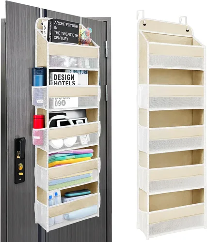 Miniatura 12 de Organizador sobre la puerta con 4 bolsillos laterales de malla, capacidad de peso de 44 libras para colgar detrás de la puerta, almacenamiento Gris