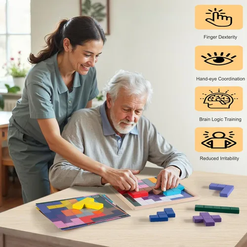 Miniatura 6 de Productos de demencia para ancianos, juego de azulejos de madera a juego con 40 plantillas, actividades de demencia para personas mayores