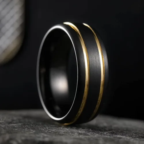 Miniatura 58 de King Will Anillo de boda de carburo de tungsteno para hombre con diseño de ranura, 6/7/0.315 in de ancho, acabado cepillado/pulido para hombre