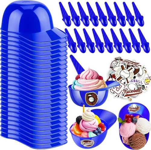 Miniatura 18 de MEEZY Juego de 16 cuencos de helado con diseño de casco de béisbol con 8 mini tazas de postre y 8 cucharas, 8 onzas. Cuencos reutilizables