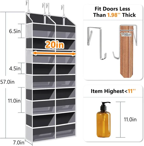 Miniatura 3 de UVIAHOMI Organizador resistente sobre la puerta de 57 x 20 x 7 pulgadas, 10 bolsillos delanteros grandes y 10 bolsillos laterales, capacidad de Gris