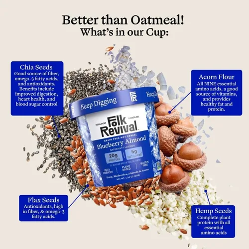 Miniatura 6 de Folk Revival Blueberry Almond Keto Instant 'Oatmeal' – 0.71 oz de proteína, 0.71 oz de carbohidratos netos, alto en fibra, sin OMG, sin gluten