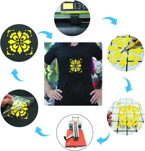 Miniatura 5 de Guangyintong Rollos de Vinilo Amarillo de Transferencia de Calor HTV, 12" x 8 pies, Superficie Brillante de Vinilo para Planchar en Camisetas, Fácil
