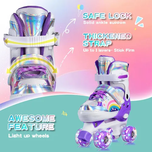 Miniatura 5 de SHDSL Patines de ruedas para niñas para niños principiantes 4 tamaños ajustables, patines de ruedas iluminados con 8 ruedas para niñas, patines