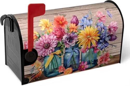 Miniatura 19 de Funda para buzón de verano magnética, girasol de verano impermeable, fundas para buzón de primavera, mariposas florales, buzón de poste, cubiertas