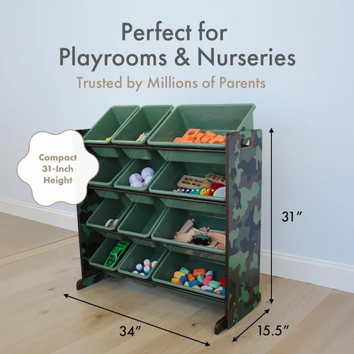 Miniatura 2 de Humble Crew Organizador de almacenamiento de juguetes para niños con 12 cubos de plástico, camuflado, contenedores extraíbles para sala