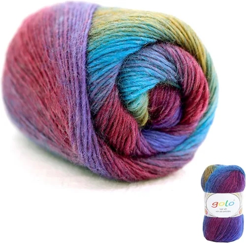 Miniatura 45 de Hilo de lana golo para tejer 200 yardas, hilo Cachemire multicolor arcoíris
