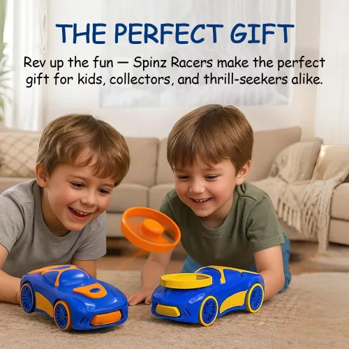 Miniatura 9 de Spinz Coche de carreras con lanzador de discos voladores, juguete de corredor de parachoques trasero, regalo para niños, niñas, naranja y azul, a