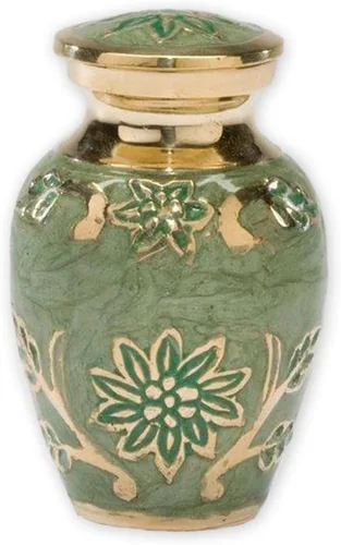 Miniatura 7 de Green Garden - Urna de cremación grande de latón Urna funeraria de latón única con detalles de esmalte dorado y verde Grande