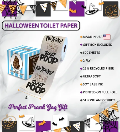 Miniatura 3 de Printed TP Papel higiénico impreso sin trucos para Halloween, regalo de broma, rollo de papel higiénico aterrador para sorpresa, divertido regalo