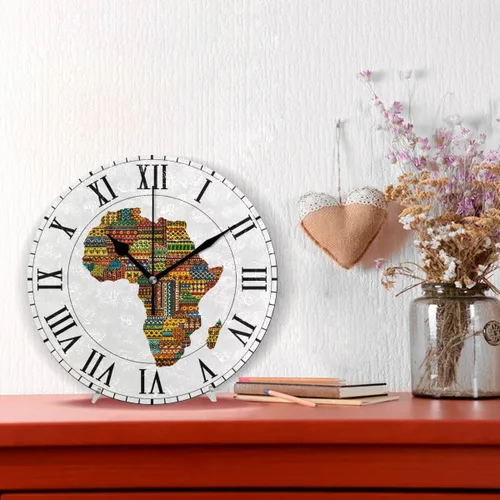 Miniatura 2 de ALAZA - Reloj de pared redondo con mapa étnico de África, silencioso, sin tictac, pintura al óleo para el hogar, oficina, escuela, arte decorativo