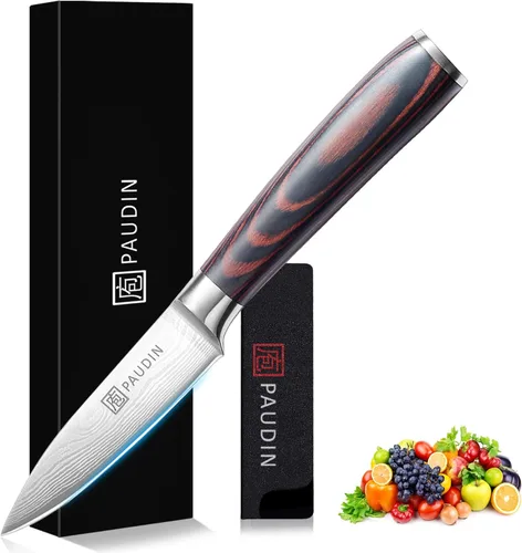 PAUDIN Cuchillo de pelar, cuchillo de fruta de 3.5 pulgadas, cuchillo de pelar forjado de acero inoxidable de alto carbono 5Cr15Mov, cuchillo de