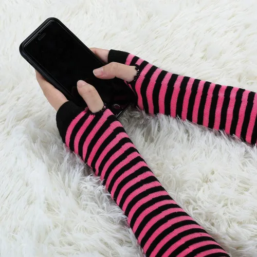 Miniatura 4 de Allegra K Guantes sin dedos para mujer calentadores de brazo de punto con longitud del codo