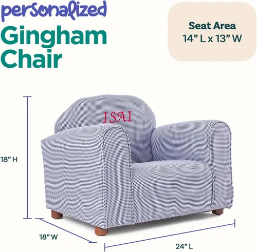 Miniatura 2 de Silla personalizada de cuadros para niños con bordado de nombre personalizado, tela de microgamuza suave, cojín acolchado, marco de madera, de 2 a 5