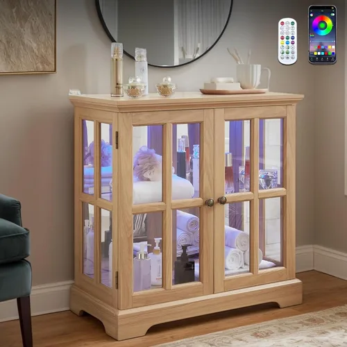 Miniatura 10 de Gabinete de 32 pulgadas de alto LED Accent Curio con 7 luces de color para coleccionables, gabinete de almacenamiento moderno con puertas de vidrio
