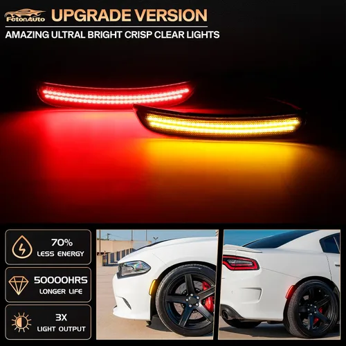 Miniatura 2 de Luces LED de marcador lateral rojo ámbar para Dodge Charger SRT Hellcat Scat Pack 2015 2016 2017 2018 2019 2020 2021 2022 2023 2024, kit de lente