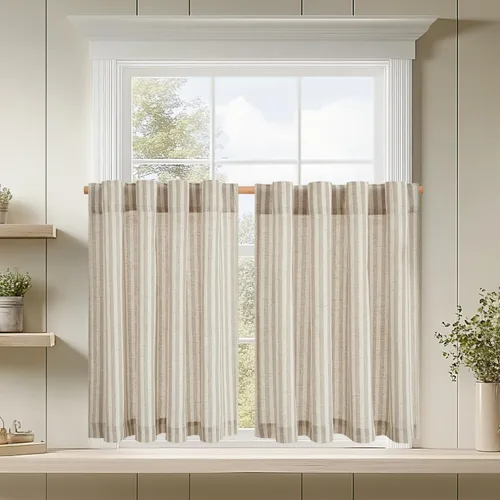 Miniatura 17 de jinchan - Cortinas de lino a rayas para cocina de 20 pulgadas de largo, cortinas de varios niveles, estilo granja moderna de café, tratamientos