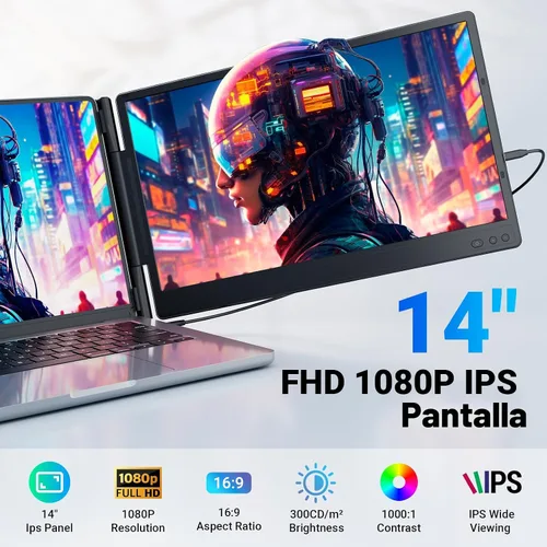Miniatura 2 de Ygretyrjh Extensor de pantalla para laptop, monitor portátil triple de 14 pulgadas para laptop, monitores extensores de pantalla FHD IPS 1080P