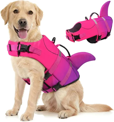 Miniatura 16 de Queenmore - Chaleco salvavidas Ripstop de tiburón para perro, ajustable, con alta flotabilidad y asa de rescate duradera, para perros pequeños