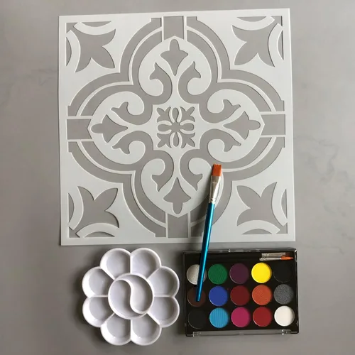 Miniatura 5 de 4 plantillas de azulejos reutilizables de 12 x 12 pulgadas, estilo mandala, plantillas de pared para decoración del hogar