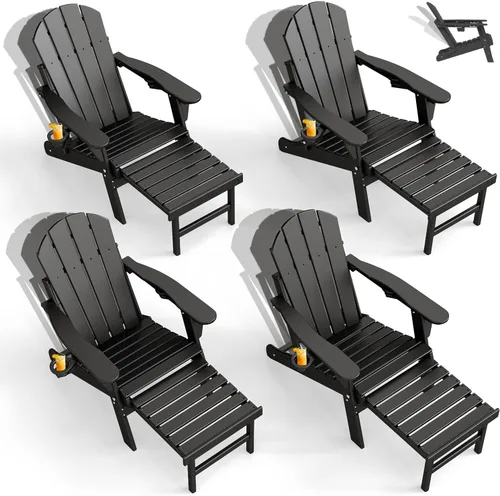 Miniatura 11 de GREENVINES Silla Adirondack ajustable con otomana retráctil, juego de 2 Plegable Plástico de polietileno de alta densidad Sillas para hoguera
