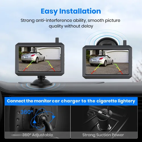 Miniatura 4 de AUTO-VOX CS-2 Cámara de respaldo inalámbrica con monitor de auto de 4.3", Sistema de cámara de respaldo de señal digital estable de fácil