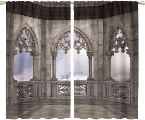Miniatura 23 de Cortinas góticas con diseño de luna de Halloween, historia, puerta espeluznante, fondo de terror, vela, ficción, patrón de impresión, sala de estar