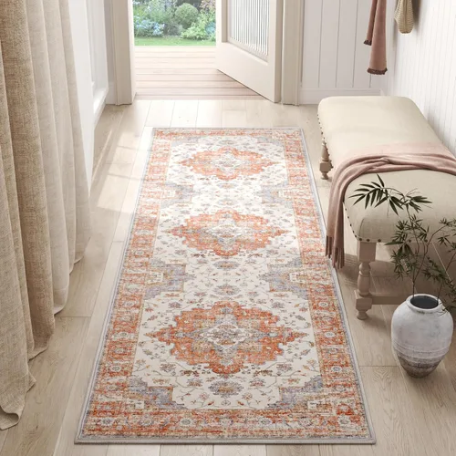 Miniatura 100 de jinchan Alfombra de Área 2x3 pies Alfombra Vintage de Entrada Lavable Bohemia Tapete Interior para Puerta Medallón Floral Tapete Pequeño para Puerta