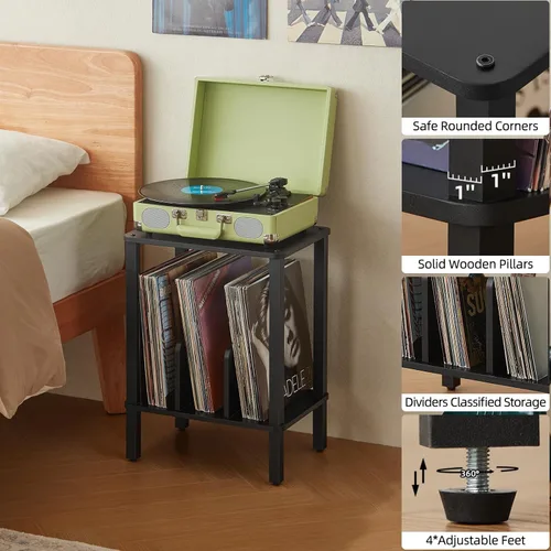 Miniatura 8 de LELELINKY Soporte para tocadiscos de 2 niveles con almacenamiento de discos de vinilo hasta 100 álbumes, soporte para discos de dormitorio y mesa