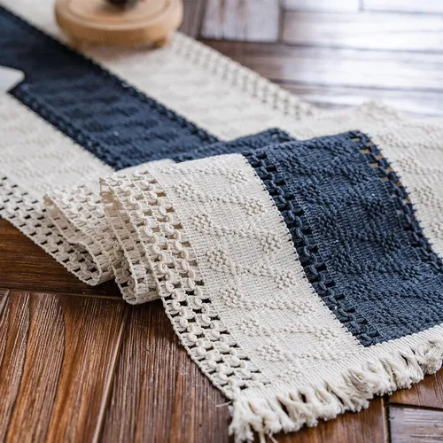 Miniatura 10 de Camino de mesa de macramé, color beige crema, bohemio, con borlas, camino de mesa de algodón tejido a mano, camino de mesa rústico para cocina