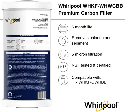 Miniatura 2 de Whirlpool Filtro de agua de carbono prémium de 10 x 4.5 pulgadas WHKF-WHWCBB, certificado NSF de 5 micras que reduce el cloro y los sedimentos, 6
