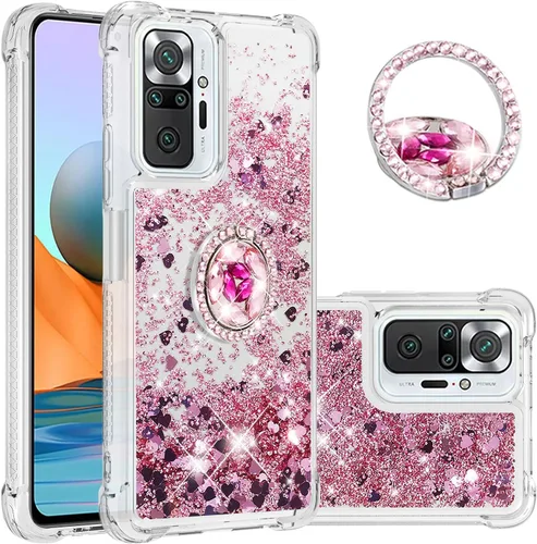 Miniatura 10 de CCSmall Funda para Xiaomi Redmi Note 10 Pro/Pro Max Glitter Liquid Quicksand, cubierta transparente brillante para teléfono con soporte de anillo