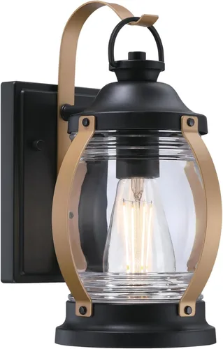 Miniatura 9 de Westinghouse 6120400 Canyon Craftsman - Lámpara de pared para exteriores con sensor de anochecer a amanecer, acabado negro texturizado, vidrio Negro