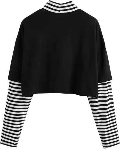 Miniatura 2 de SweatyRocks - Camiseta corta para mujer, manga larga a rayas, con estampado de mariposas y bloque