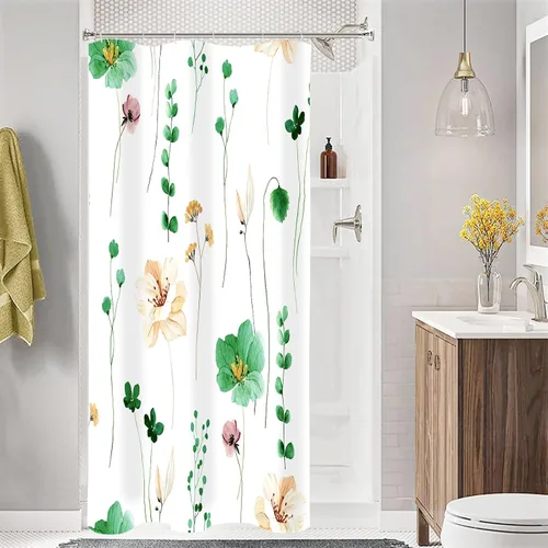 Miniatura 18 de Gibelle Cortina de ducha con estampado floral de acuarela, cortina de ducha retro naranja azul marino para baño, juego de cortina de ducha moderna