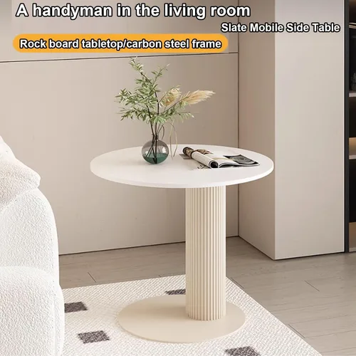 Miniatura 8 de Sude Table Mesa auxiliar auxiliar para sala de estar, mesa auxiliar con patrón de mármol, la parte superior redonda es fácil de montar, fácil
