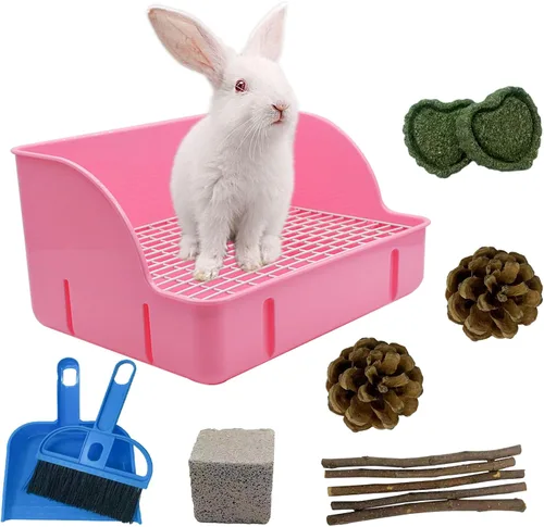 Miniatura 9 de 12 Piezas Cajas de Arena para Conejos para Jaula, Entrenador de Orinal Esquinero para Conejito Cobaya, Inodoro de Rejilla Cuadrada de Plástico, Caja