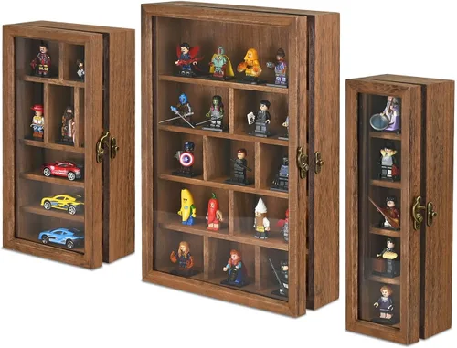 Miniatura 11 de Ikee Design Juego de 3 piezas montadas en la pared en forma de casa de madera con forma de cubículo de sombra con puerta, vitrina de almacenamiento
