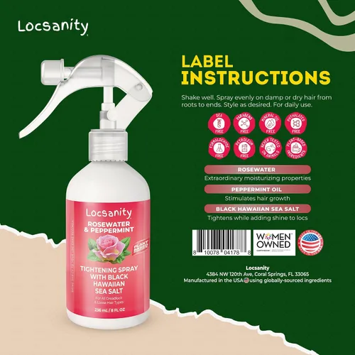 Miniatura 7 de Locsanity Rosewater Peppermint Loc Spray - 8 oz: Spray Hidratante y Reafirmante de Hidratación con Sal Marina Hawaiana Negra, a Base de Plantas