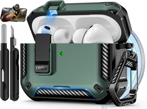 Miniatura 8 de Funda para AirPods Pro de 2 generación con soporte para teléfono, diseño de interruptor automático de protección completa contra caídas con kit